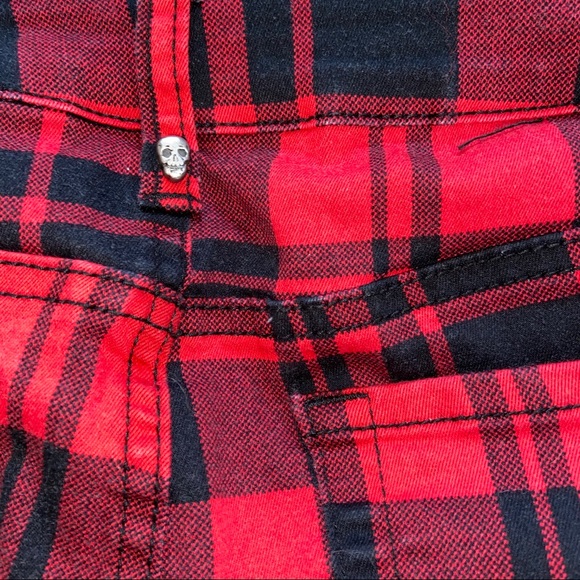 Blackheart Hot Topic Red Black Plaid Skinny Jeans - Picture 11 of 14